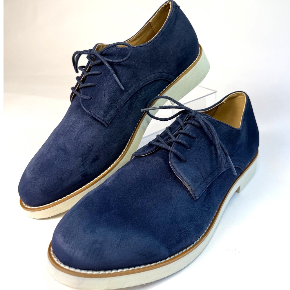 Club Room Mens Navy Blue Faux Suede Oxford Derby Shoes Contrast Wedge Sole S 10